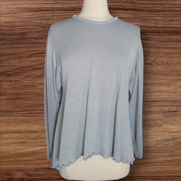 Roni Rabl Bis Israel Lettuce Hem Swing Sweater Sz S Pale Blue Silky Cotton Blend - Picture 6 of 12